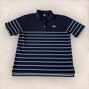FootJoy Polo Shirt Men’s Size Large Blue White Stripes Golf Club Logo Preppy